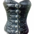 Black Leather Goth Steampunk Victorian Costume Waist Cincher Overbust Corset Top