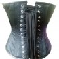 Black Leather Goth Steampunk Victorian Costume Waist Cincher Overbust Corset Top