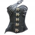 Black Brocade Leather Straps Goth Steampunk Fantasy Costume Overbust Corset Top