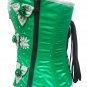 Green Satin Handmade Floral Sequins Goth Burlesque Waist Cincher Overbust Corset