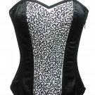 Black White Satin Handmade Sequins Goth Burlesque Waist Training Overbust Corset