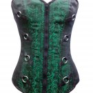 Green Black Brocade Gothic Steampunk Waist Training LONG Overbust Corset Costume