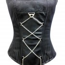 Black Strip Brocade N Lace Goth Steampunk Waist Training Overbust Corset Costume
