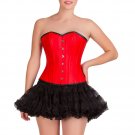 Red Leather Gothic Steampunk Overbust Top & Black Tissue Tutu Skirt Corset Dress