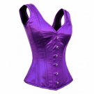 Purple Satin Shoulder Straps Gothic Burlesque Waist Cincher Overbust Corset Top