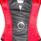 Red & Black Satin Leather Belt Steampunk Waist Cincher Overbust Corset Costume