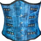Denim Print Faux Leather Gothic Steampunk Waist Cincher Underbust Corset Costume