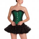 Green Black Brocade DOUBLE BONE Overbust & Black Tissue Tutu Skirt Corset Dress