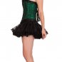 Green Black Brocade DOUBLE BONE Overbust & Black Tissue Tutu Skirt Corset Dress