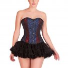 Red & Blue Black Brocade Burlesque Overbust Black Tissue Tutu Skirt Corset Dress