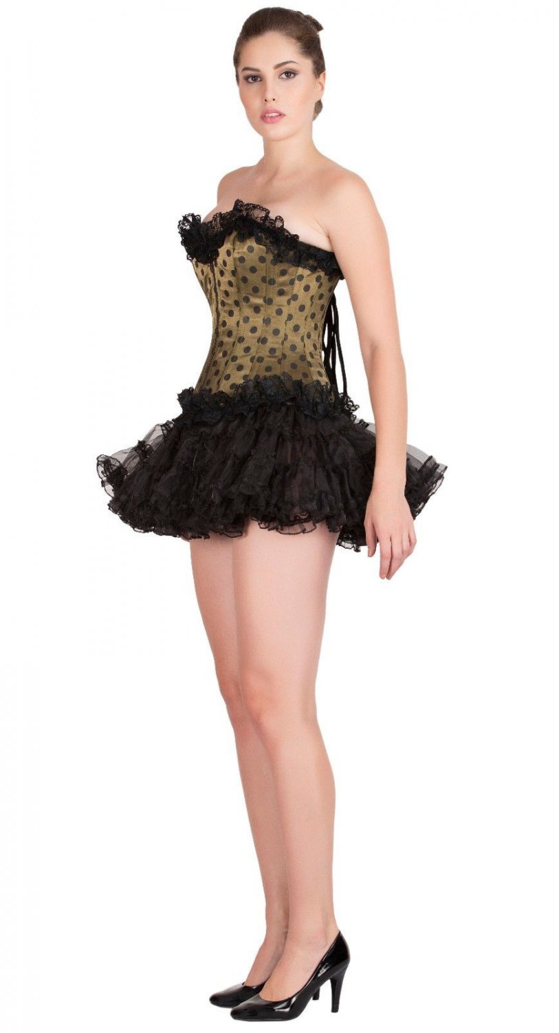 Olive Green Satin Goth Burlesque Bustier Overbust Top & Tissue Tutu Skirt Corset