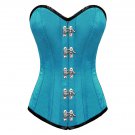 Baby Blue Satin Goth Burlesque Waist Cincher Basque LONG Overbust Corset Top