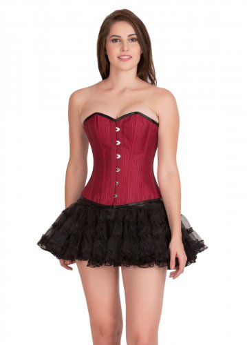 Red Cotton Black Satin Piping Gothic Overbust & Tissue Tutu Skirt Corset  Dress
