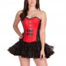 Red Black Leather Steampunk Gothic Overbust & Tissue Tutu Skirt Corset Dress
