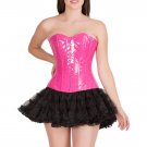 Pink PVC Faux Leather Burlesque Gothic Overbust & Tissue Tutu Skirt Corset Dress