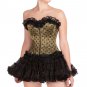 Olive Green Satin Polka Dots Gothic Burlesque Overbust Tutu Skirt Corset Dress