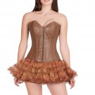 Sexy Brown Leather Zipper Burlesque Overbust & Tissue Tutu Skirt Corset Dress