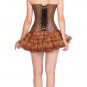Sexy Brown Leather Zipper Burlesque Overbust & Tissue Tutu Skirt Corset Dress