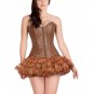 Sexy Brown Leather Zipper Burlesque Overbust & Tissue Tutu Skirt Corset Dress