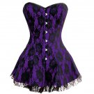 Purple Satin Black Net  Goth Burlesque Costume Overbust Corset Dress