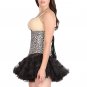 Black & White Faux Leather Animal Underbust Top & Tissue Tutu Skirt Corset Dress