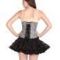 Black & White Faux Leather Animal Underbust Top & Tissue Tutu Skirt Corset Dress