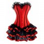 Red Satin Black Frill Tutu Skirt Burlesque Costume Overbust Corset