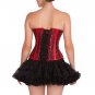 Red Black Brocade Leather Strips Goth Steampunk Overbust Tutu Skirt Corset Dress