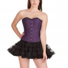Purple Cotton Black Satin Piping Goth Overbust & Tissue Tutu Skirt Corset Dress