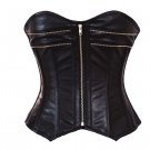 Black Faux Leather Zipper Goth Steampunk Waist Training Bustier Overbust Corset