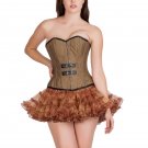 Brown Cotton Halloween Costume Gothic Steampunk Bustier Overbust Corset Top