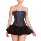 Red & Blue Black Brocade Halloween Costume Gothic Burlesque Overbust Corset Top