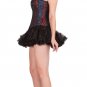 Red & Blue Black Brocade Halloween Costume Gothic Burlesque Overbust Corset Top
