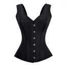 Black Satin Shoulder Straps Burlesque Waist Training Bustier Overbust Corset Top