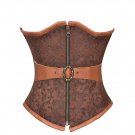 Brown Brocade & Leather Belt Goth Steampunk Waist Training Underbust Corset Top