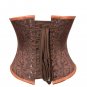 Brown Brocade & Leather Belt Goth Steampunk Waist Training Underbust Corset Top