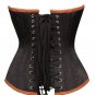 Black Satin & Brown Leather Steampunk Bustier Waist Training Overbust Corset Top