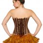 Women's Brown Jute Gothic Burlesque Bustier Waist Training Overbust Corset Top