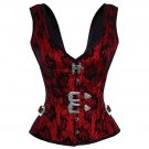 Red Satin Black Net Shoulder Straps Gothic Steampunk Bustier Overbust Corset Top