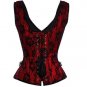 Red Satin Black Net Shoulder Straps Gothic Steampunk Bustier Overbust Corset Top