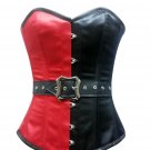 Red Black Satin Leather Belt Steampunk Bustier Waist Shaper Overbust Corset Top