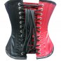 Red Black Satin Leather Belt Steampunk Bustier Waist Shaper Overbust Corset Top