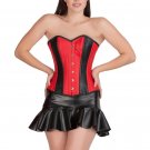Red & Black Leather Halloween Costume Bustier Waist Training Overbust Corset Top