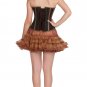 Black Brocade Brown Leather Strip Halloween Costume Bustier Overbust Corset Top