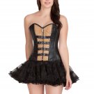 Black Printed Brown Faux Leather Halloween Costume Bustier Overbust Corset Top