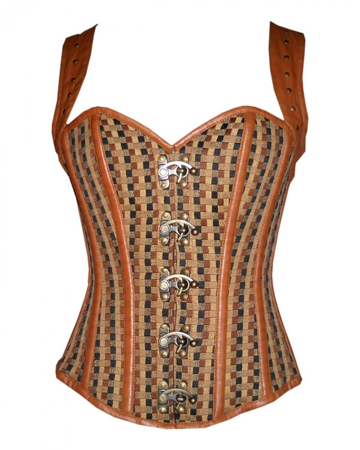 Cotton Jute & Leather Shoulder Strap Goth Steampunk Bustier Overbust Corset Top