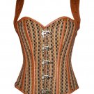 Cotton Jute & Leather Shoulder Strap Goth Steampunk Bustier Overbust Corset Top