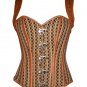 Cotton Jute & Leather Shoulder Strap Goth Steampunk Bustier Overbust Corset Top