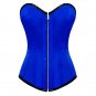 Blue Satin Gothic Burlesque Bustier Waist Training LONG Overbust Corset Costume