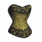 Olive Green Satin Black Sequins Gothic Burlesque Bustier Overbust Corset Costume